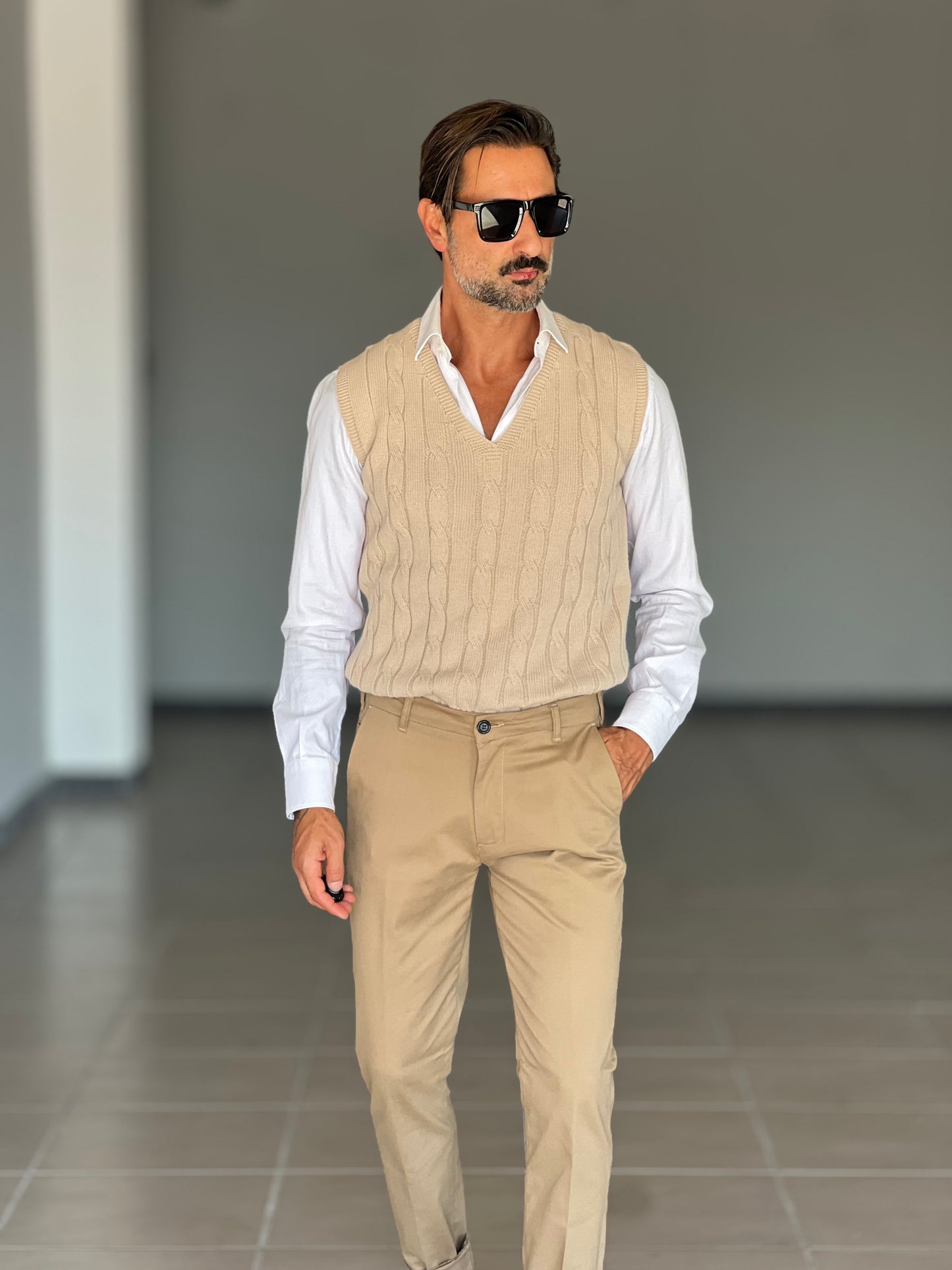 GILET MAGLIA CAMMELLO TRECCIA INGLESE