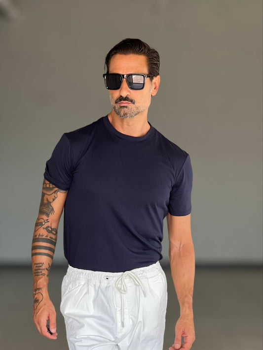 T SHIRT BLU NAVY COTONE FILO DI SCOZIA