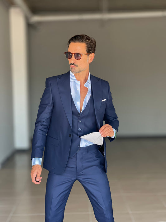 ABITO LANA E MISTI BLU 3 PEZZI GILET REVERSIBILE