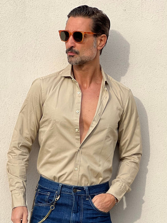 CAMICIA DEPOT CAMMELLO COTONE LAVATO STONE WASHED