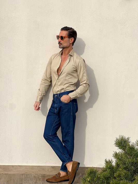 CAMICIA DEPOT CAMMELLO COTONE LAVATO STONE WASHED