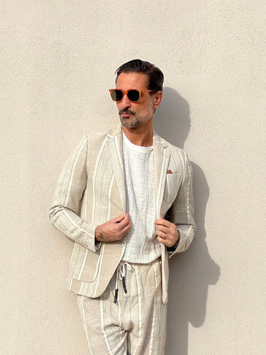 GIACCA XAGON BEIGE GESSATA IRREGOLARE LINO E COTONE