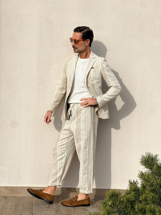 GIACCA XAGON BEIGE GESSATA IRREGOLARE LINO E COTONE