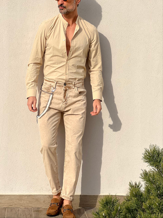 JEANS XAGON BEIGE COTONE SPALMATO