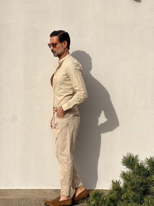 JEANS XAGON BEIGE COTONE SPALMATO