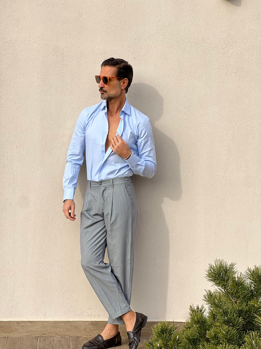 CAMICIA DEPOT CELESTE TWILL DI COTONE DOPPIORITORTO