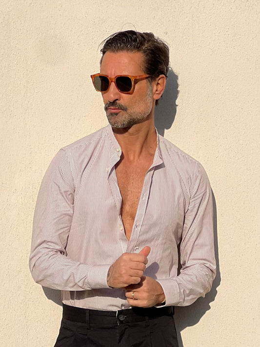 CAMICIA DEPOT BACCHETTA MARRONE E BIANCA COREANA COTONE