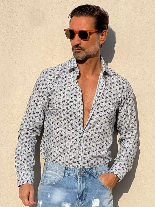 CAMICIA DEPOT FOGLIA BLU COTONE DOPPIORITORTO