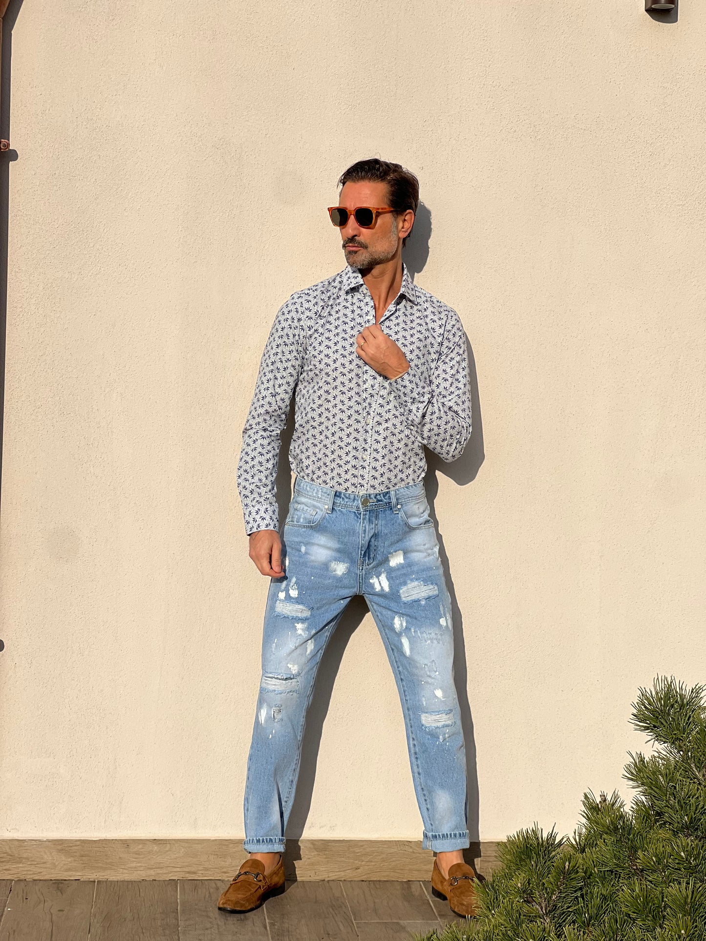 CAMICIA DEPOT FOGLIA BLU COTONE DOPPIORITORTO