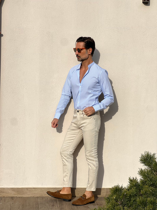 CAMICIA DEPOT BACCHETTA CELESTE E BIANCA COREANA