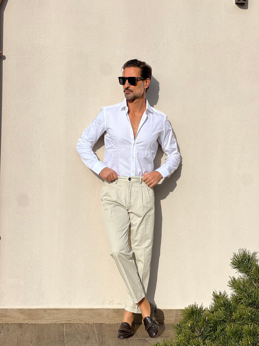 CAMICIA DEPOT BIANCA GESSATA IN TINTA RIGA FINA