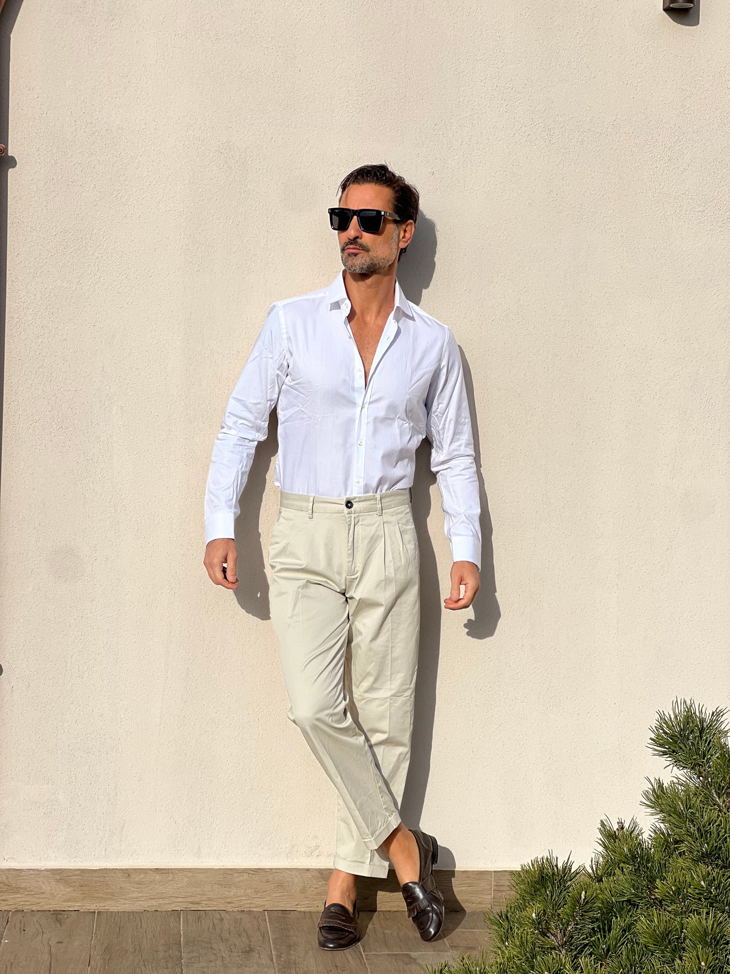 CAMICIA DEPOT BIANCA GESSATA IN TINTA RIGA FINA