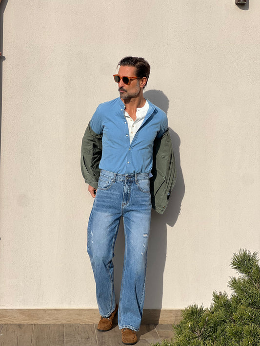 CAMICIA DEPOT DENIM CHIARO LAVATO COREANA