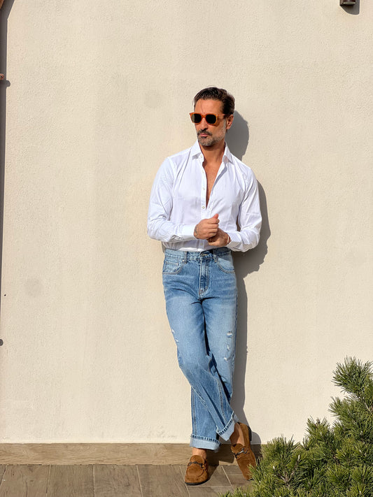 CAMICIA DEPOT BIANCA FILL A FILL COLLO ITALIANO COTONE DOPPIORITORTO