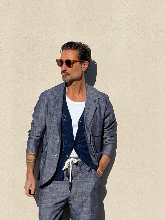 GIACCA XAGON BLU FIAMMATO DECOSTRUITA TASCA A TOPPA KO