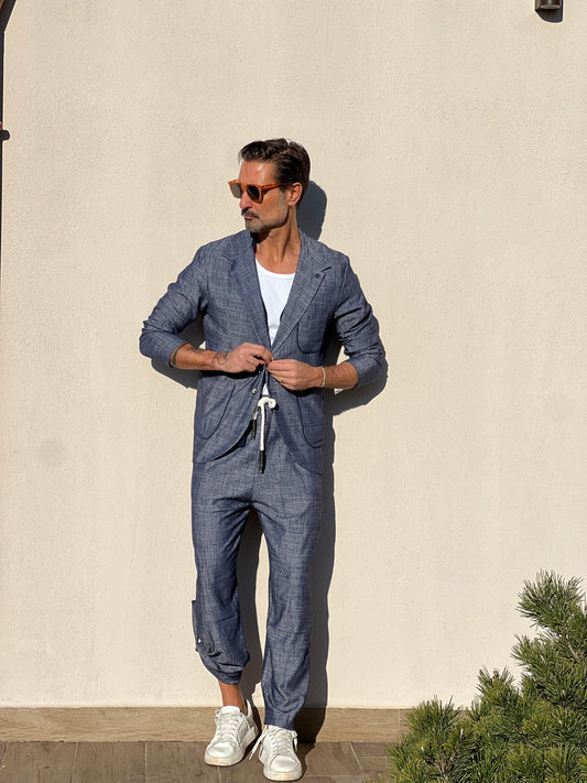 GIACCA XAGON BLU FIAMMATO DECOSTRUITA TASCA A TOPPA KO