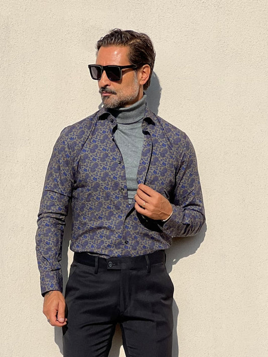 CAMICIA DEPOT DOPPIORITORTO FIORE VERDE E BLU