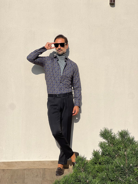 CAMICIA DEPOT DOPPIORITORTO FIORE VERDE E BLU