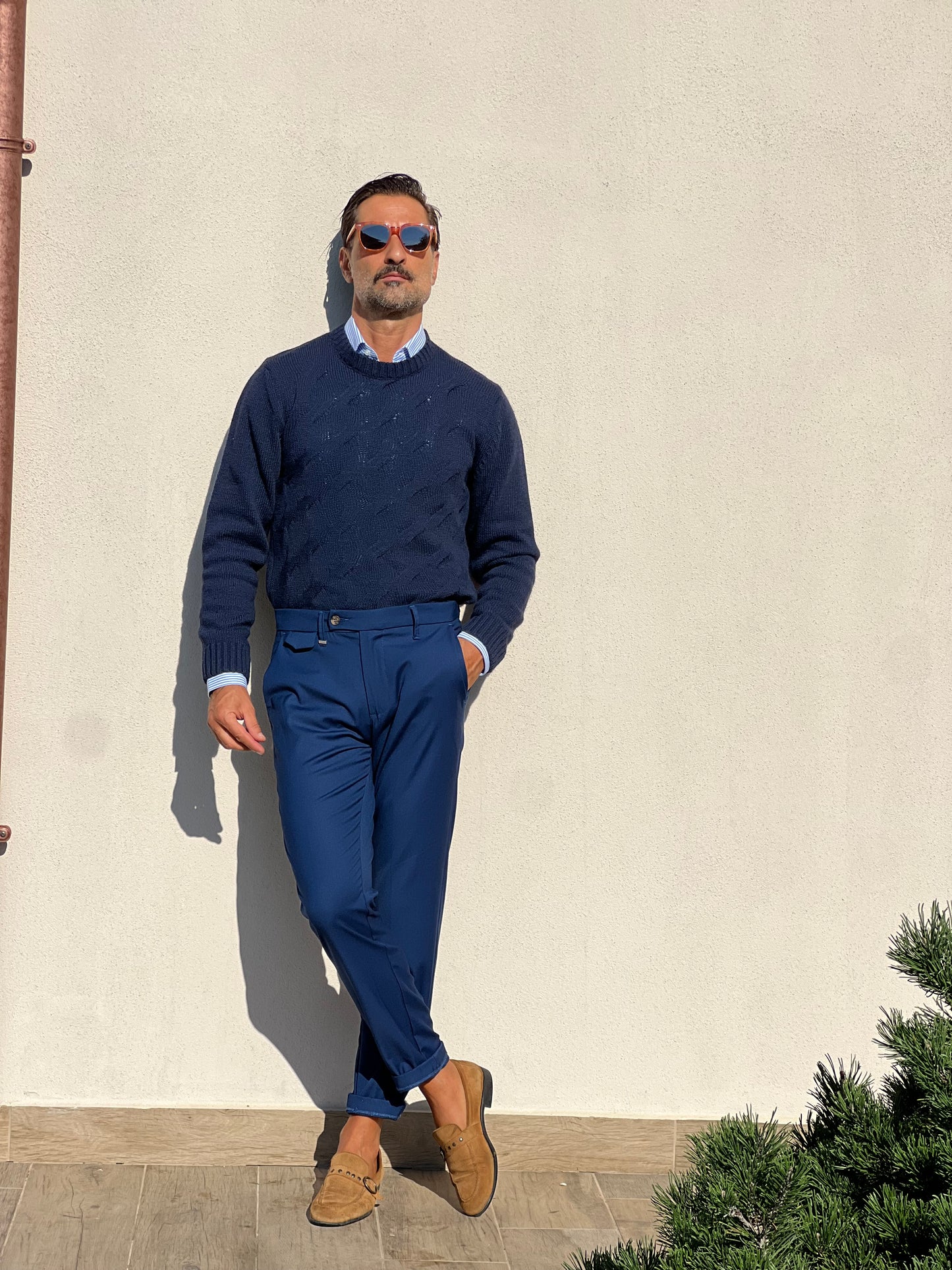 MAGLIA BLU LANA E MISTI TRECCIA ALTATENSIONE