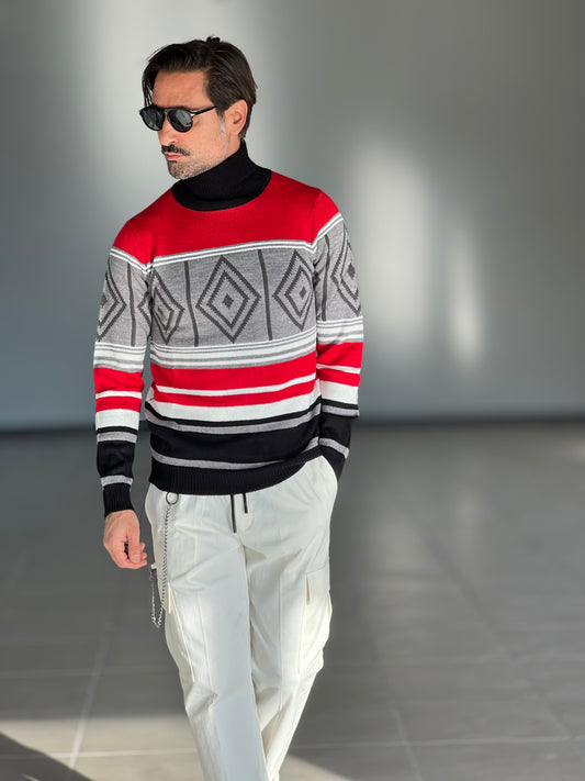 COLLO ALTO RASATO ROSSO E GRIGIO MULTICOLOR