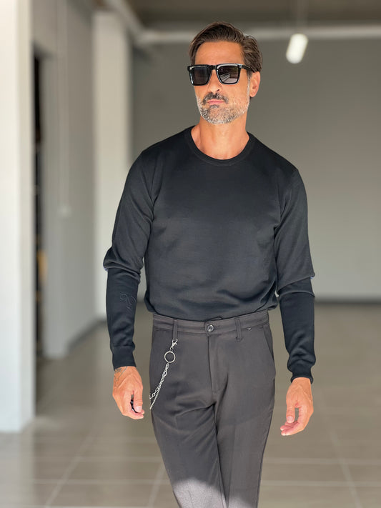 MAGLIA KOON NERA MISTO LANA TOPPA GOMITI