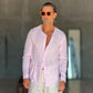 CAMICIA COREANA ROSA GOFFRATA COTONE  EFFETTO LINO