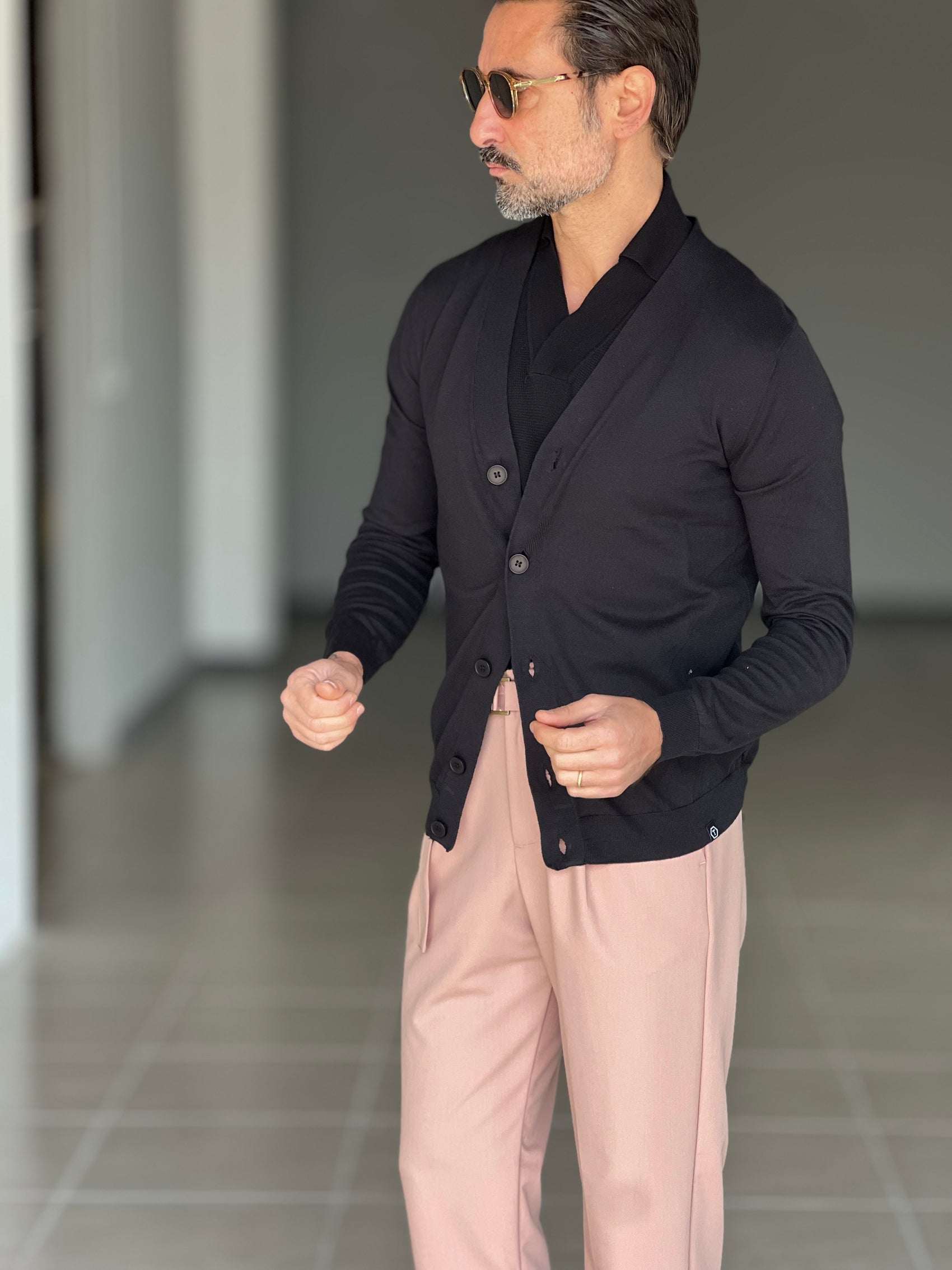 CARDIGAN RASATO  NERO COTONE