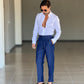 PANTALONE EFFETTO DENIM SCURO  VITA ALTA PINCES VISCOSA petro'