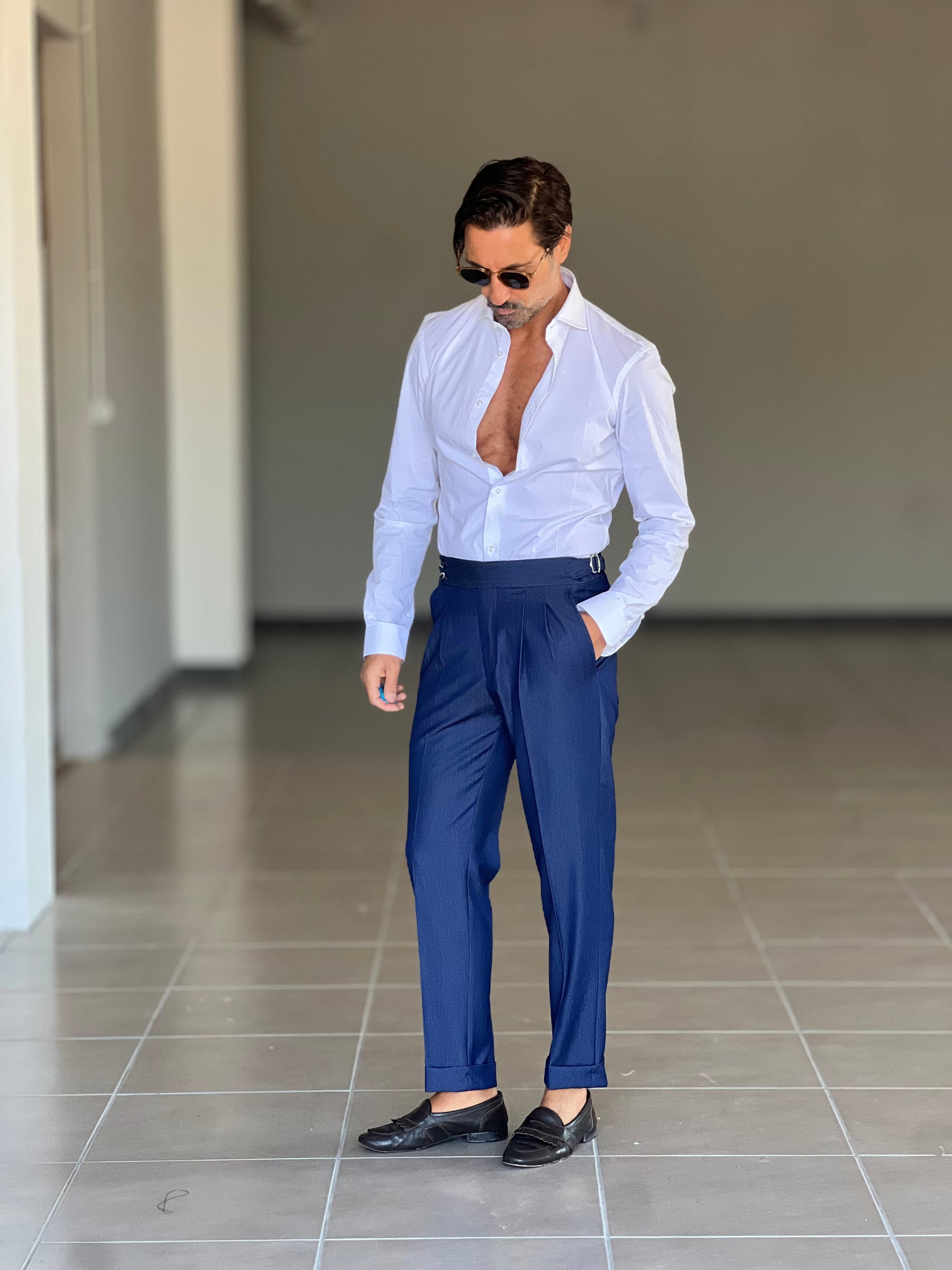 WHITE VISCOSE TROUSERS WITH REGULAR BOTTOM