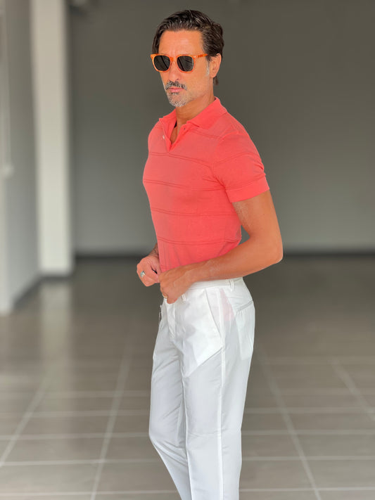 POLO SALMONE TESSUTO OPERATO