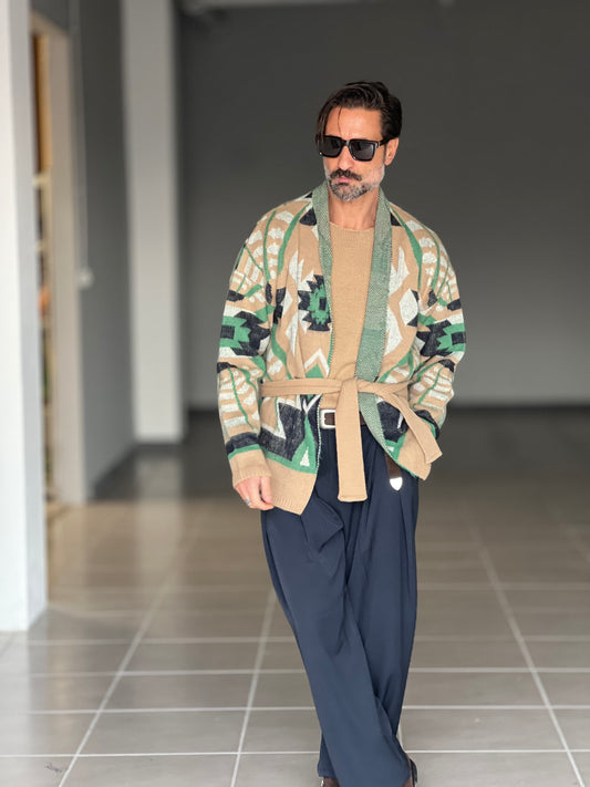 BEIGE COTTON OPEN CARDIGAN