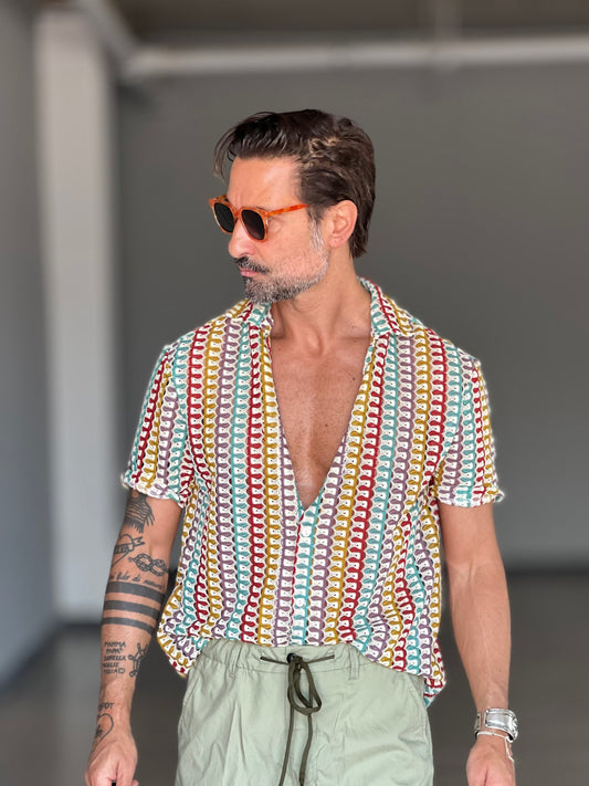 POLO CAMICIA BIANCA  MULTICOLO ARCOBALENO