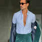 CAMICIA  DEPOT BACCHETTA BIANCA E CELSTE TESSUTO OPERATO
