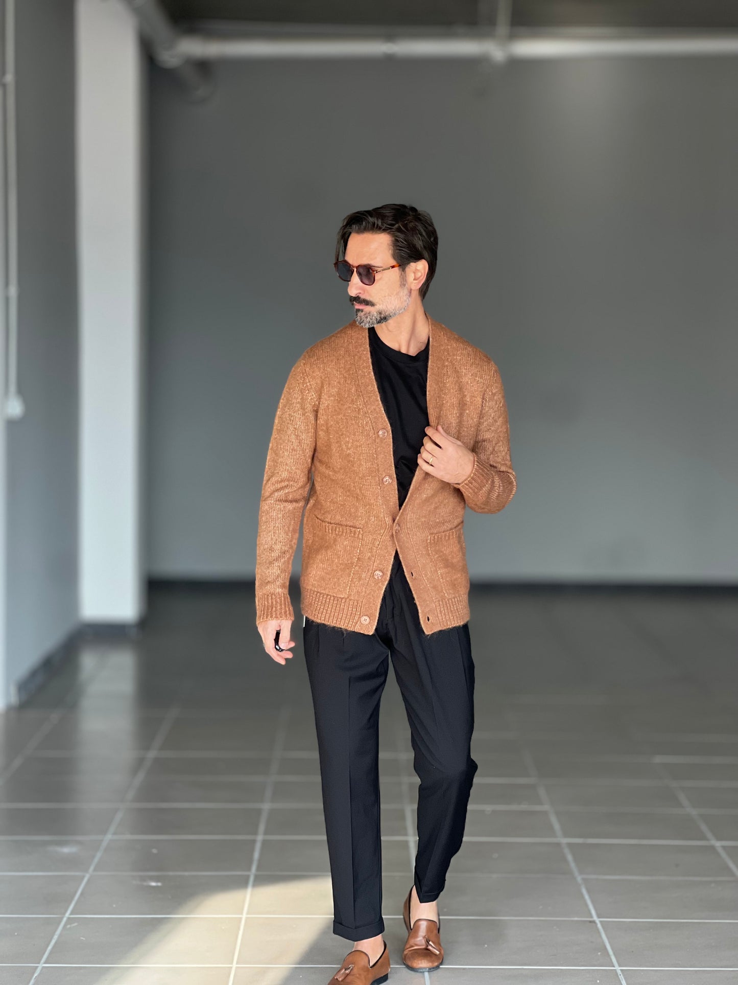 BEIGE COTTON OPEN CARDIGAN