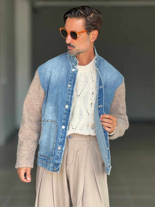 GIACCA DENIM DELAVE' MANICHE IN MAGLIA