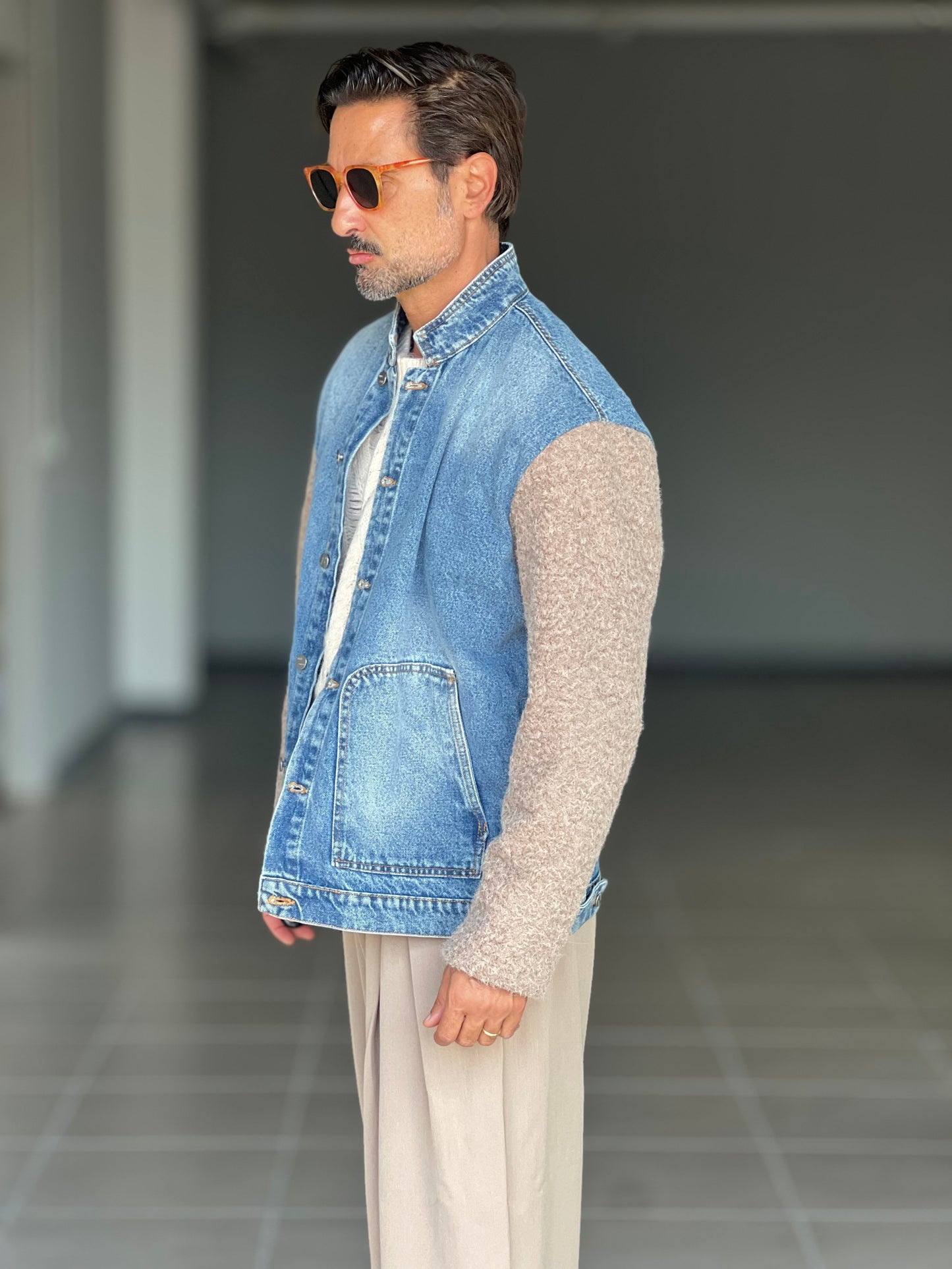 GIACCA DENIM DELAVE' MANICHE IN MAGLIA