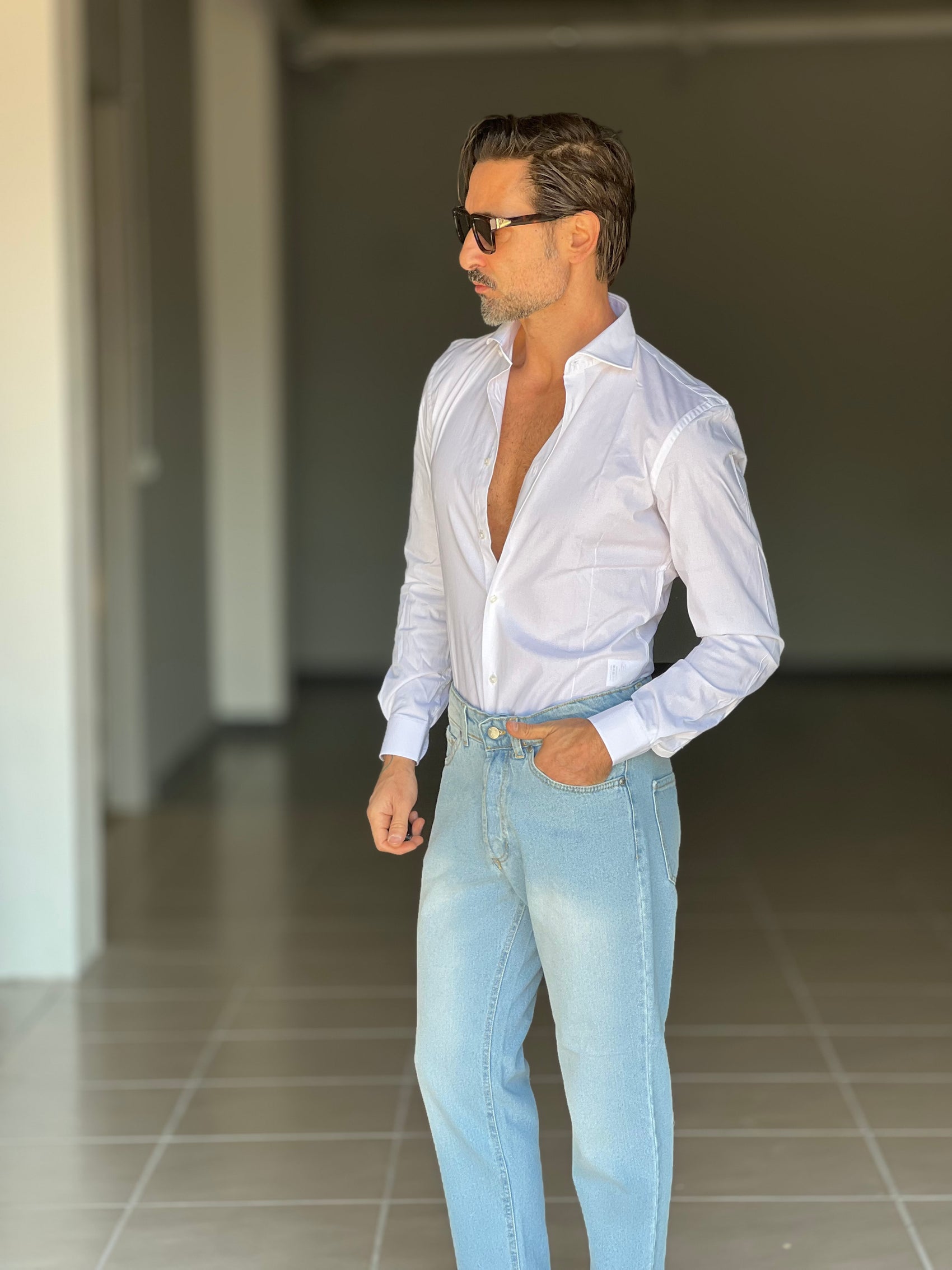 NEW CAMICIA BIANCA POPELINE DI COTONE STRECH 0044