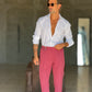 WHITE VISCOSE TROUSERS WITH REGULAR BOTTOM