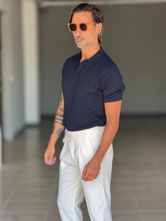POLO BLU    OPERATA COLLO AMERICANO BOTTONI