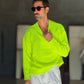 PULLOVER GIALLO FLUO  OVERFIT TESSUTO  MISTO EFFETTO SHETTLAND