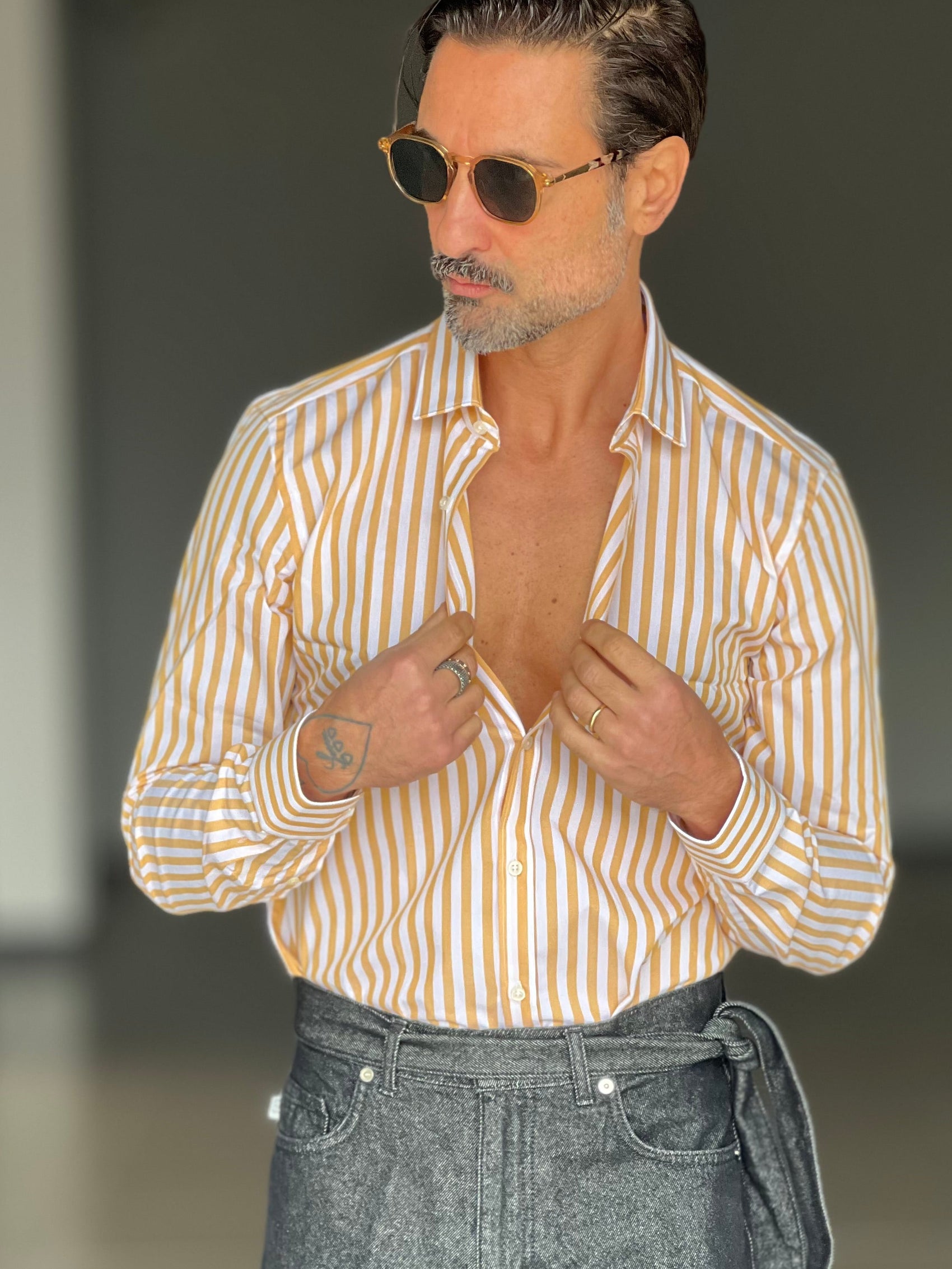 CAMICIA DEPOT BACCHETTA GRANDE OCRA   COLLO PICCOLO POPELINE  DI COTONE DOPPIORITORTO