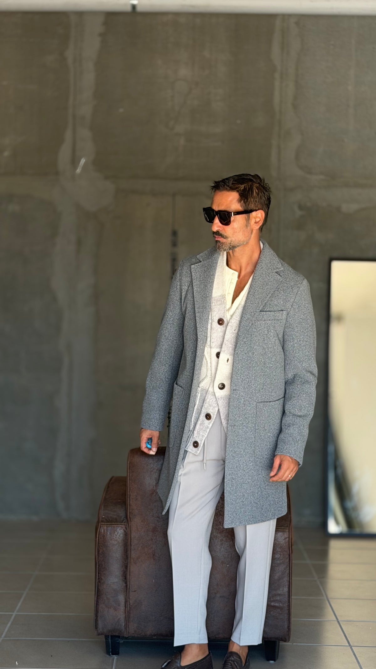 CAPPOTTO GRIGIO EFFETTO PANNO  MONOPETTO
