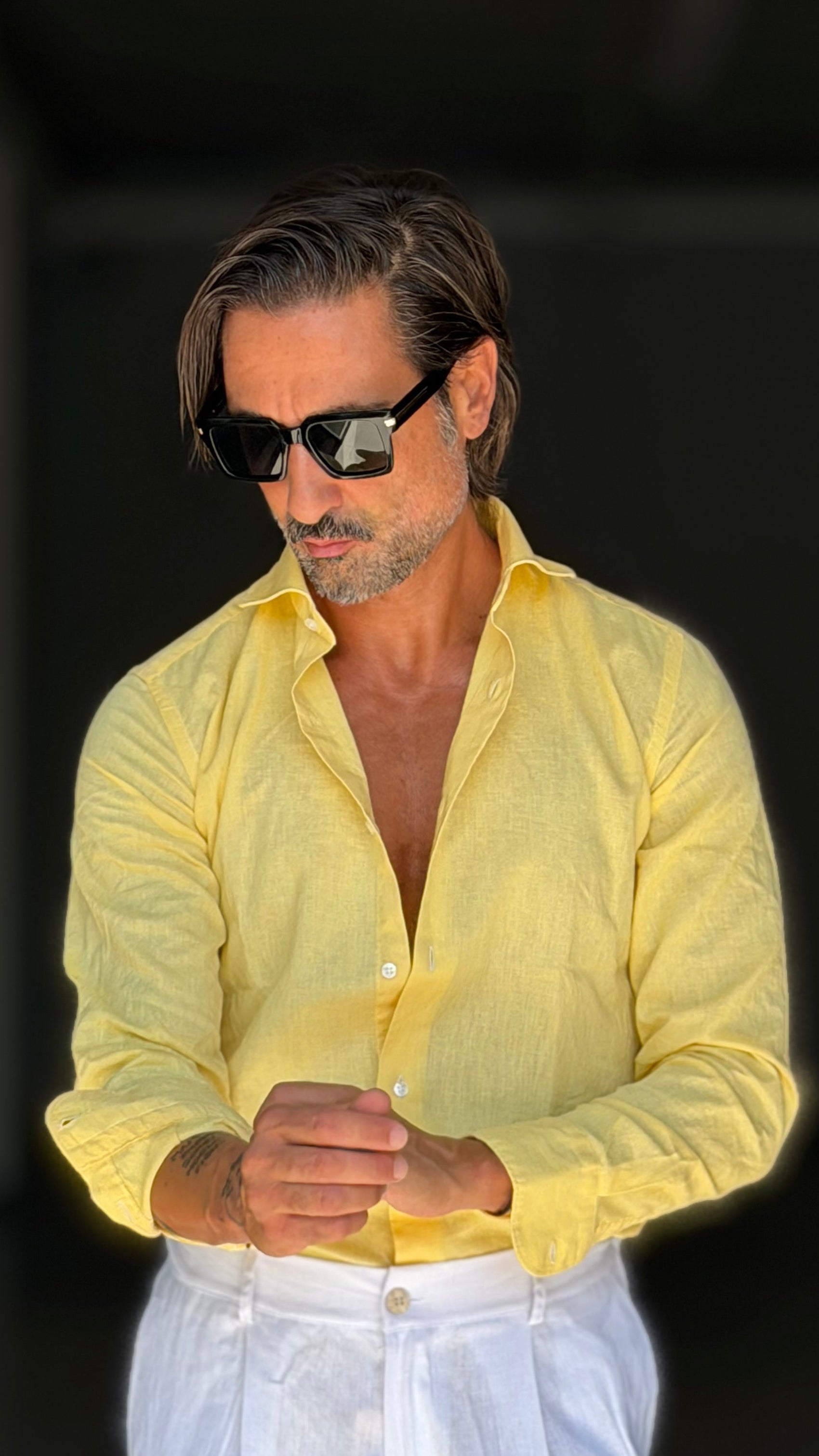 CAMICIA GIALLA CANARINO PURO LINO