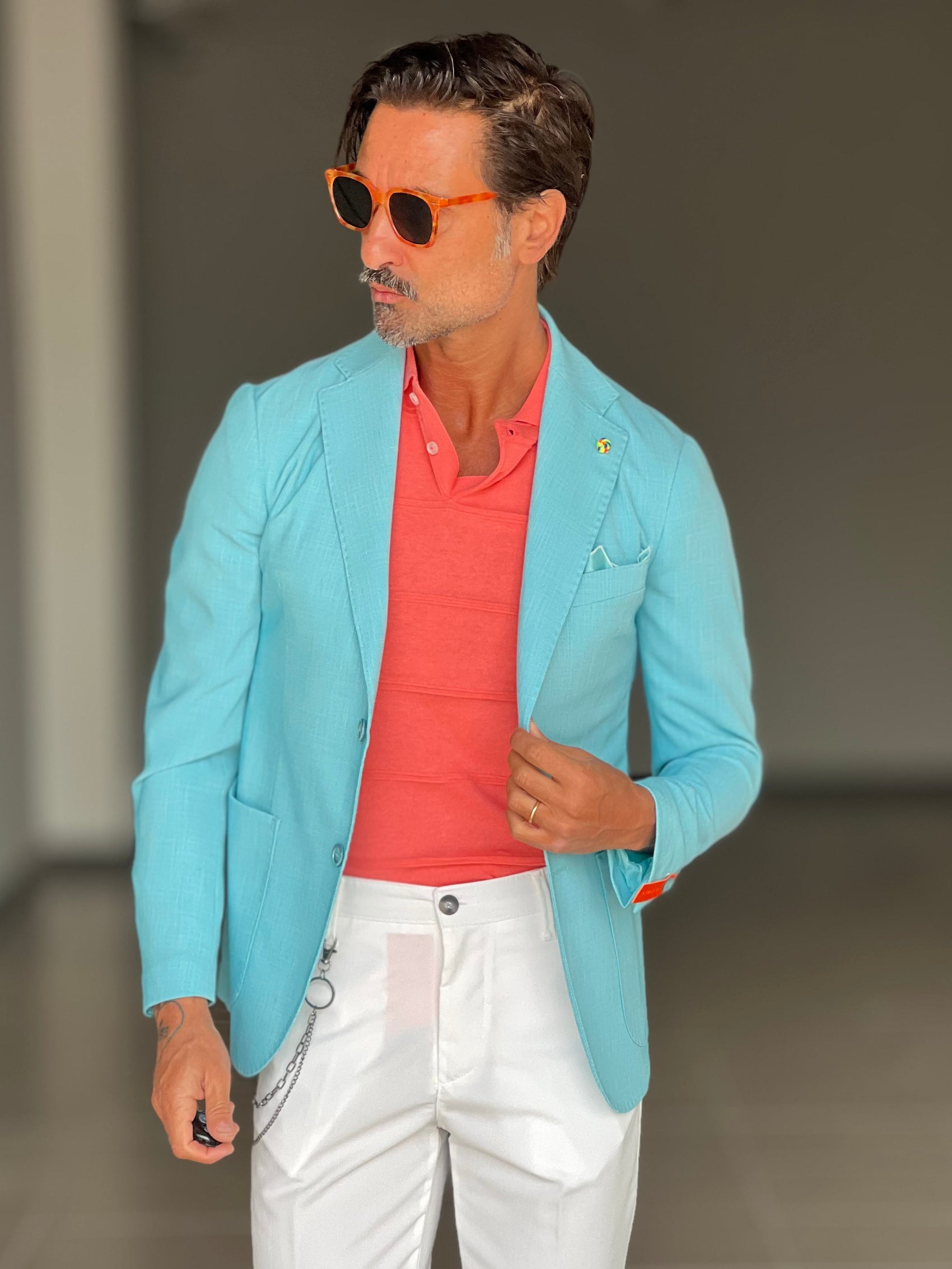 GIACCA CELESTE MARE FIAMMATA