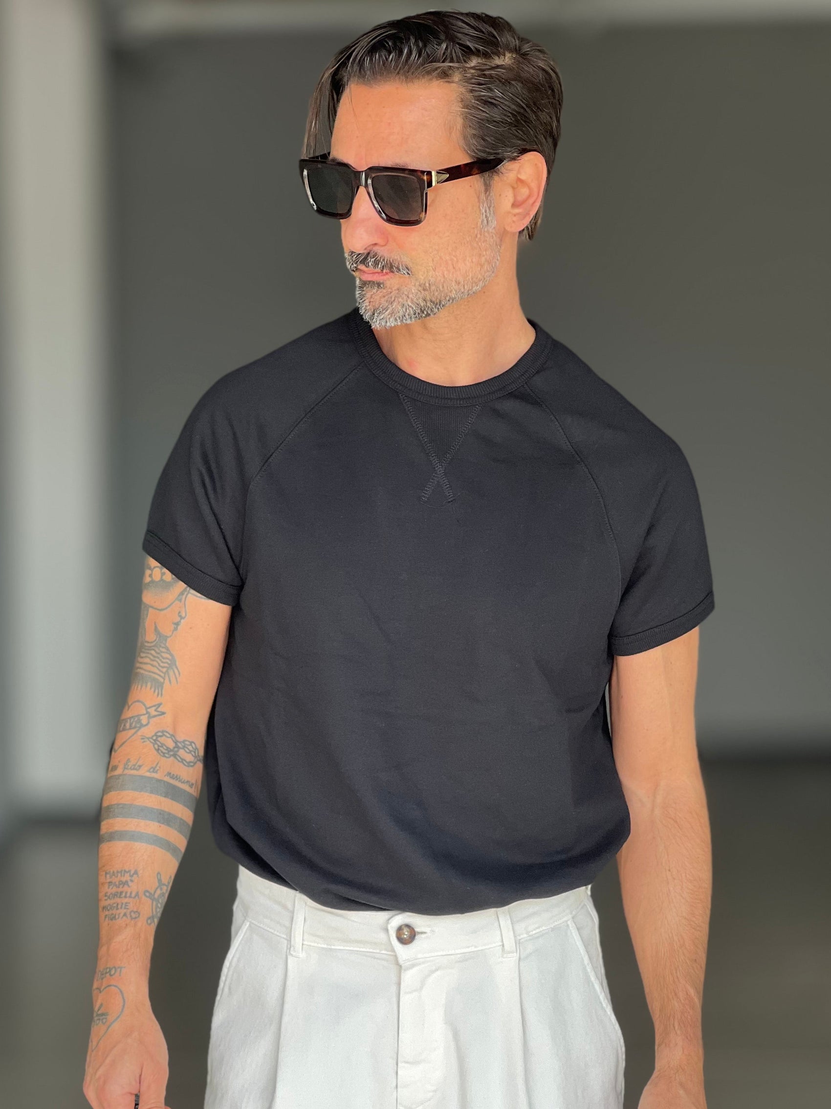 MAGLIA FELPA NERA MEZZA MANICA