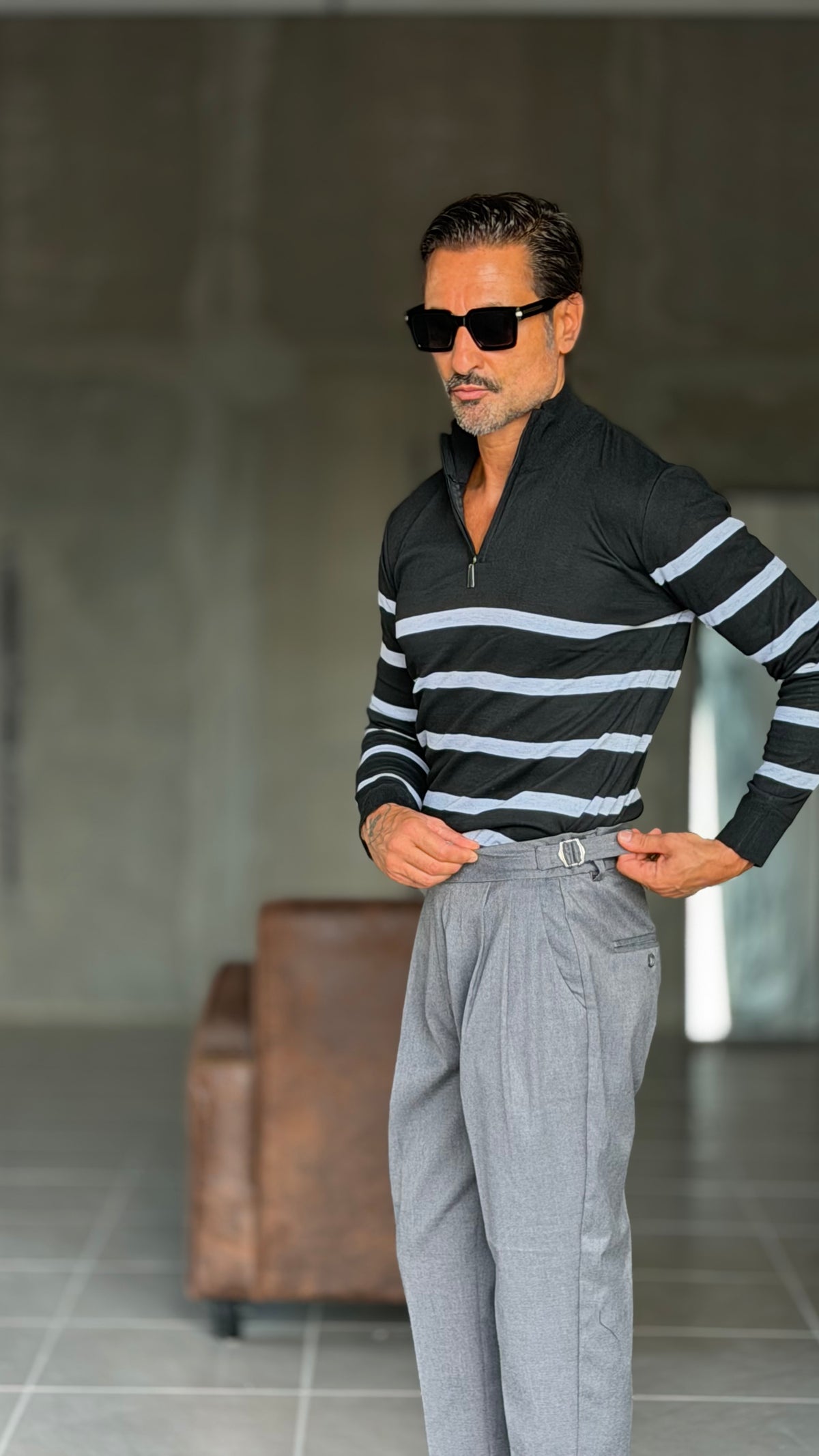 PANTALONE GRIGIO VITA ALTA PINCES VISCOSA  EFFETTO FLANELLA BATTUTA