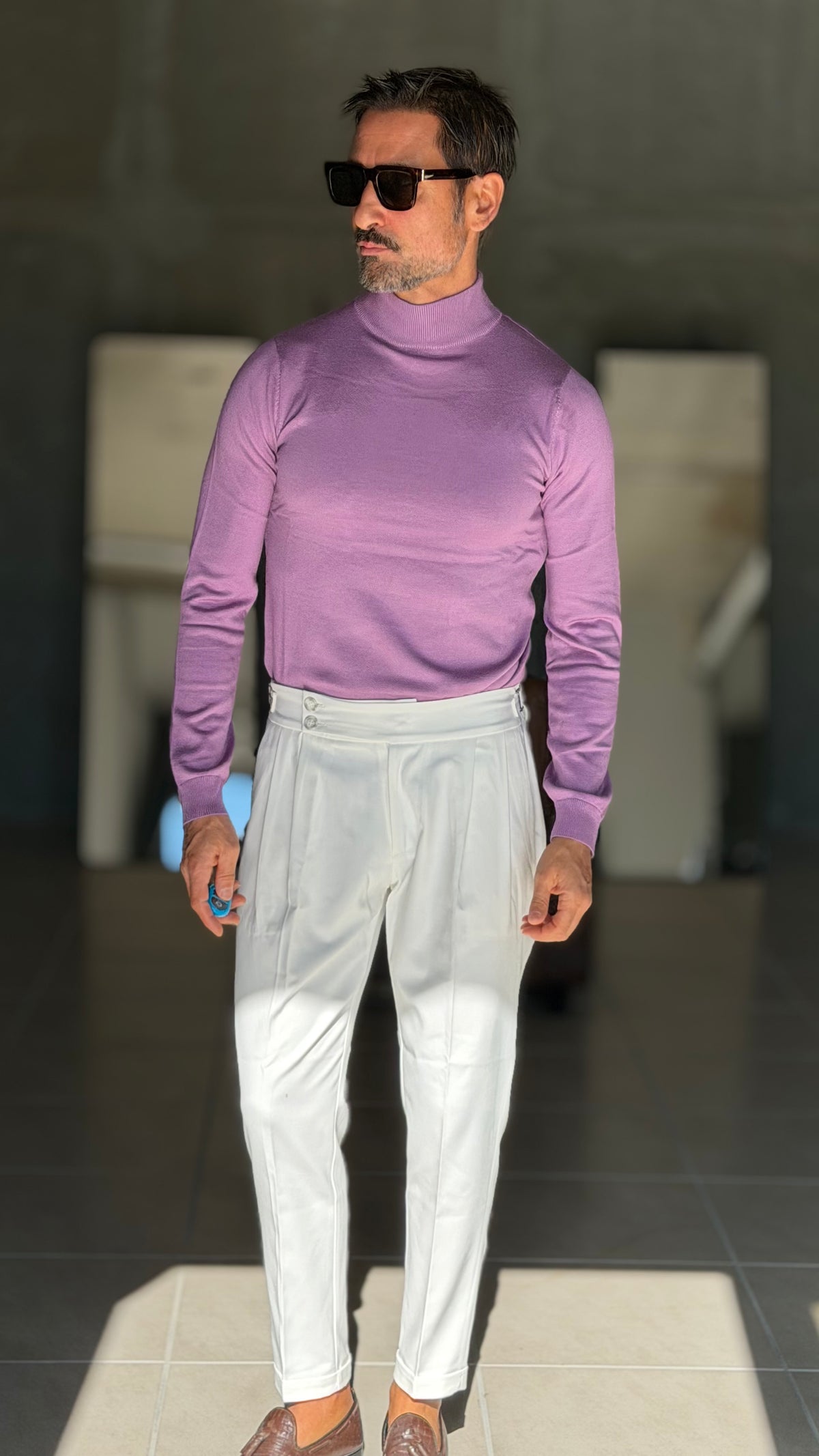 WHITE VISCOSE TROUSERS WITH REGULAR BOTTOM
