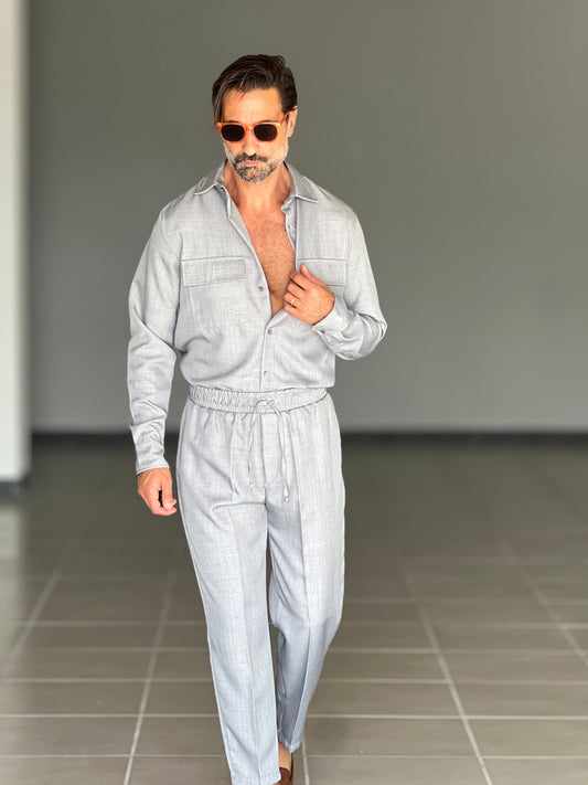 COORDINATO GRIGIO FIAMMATO DOPPIA TASCA VISCOSA