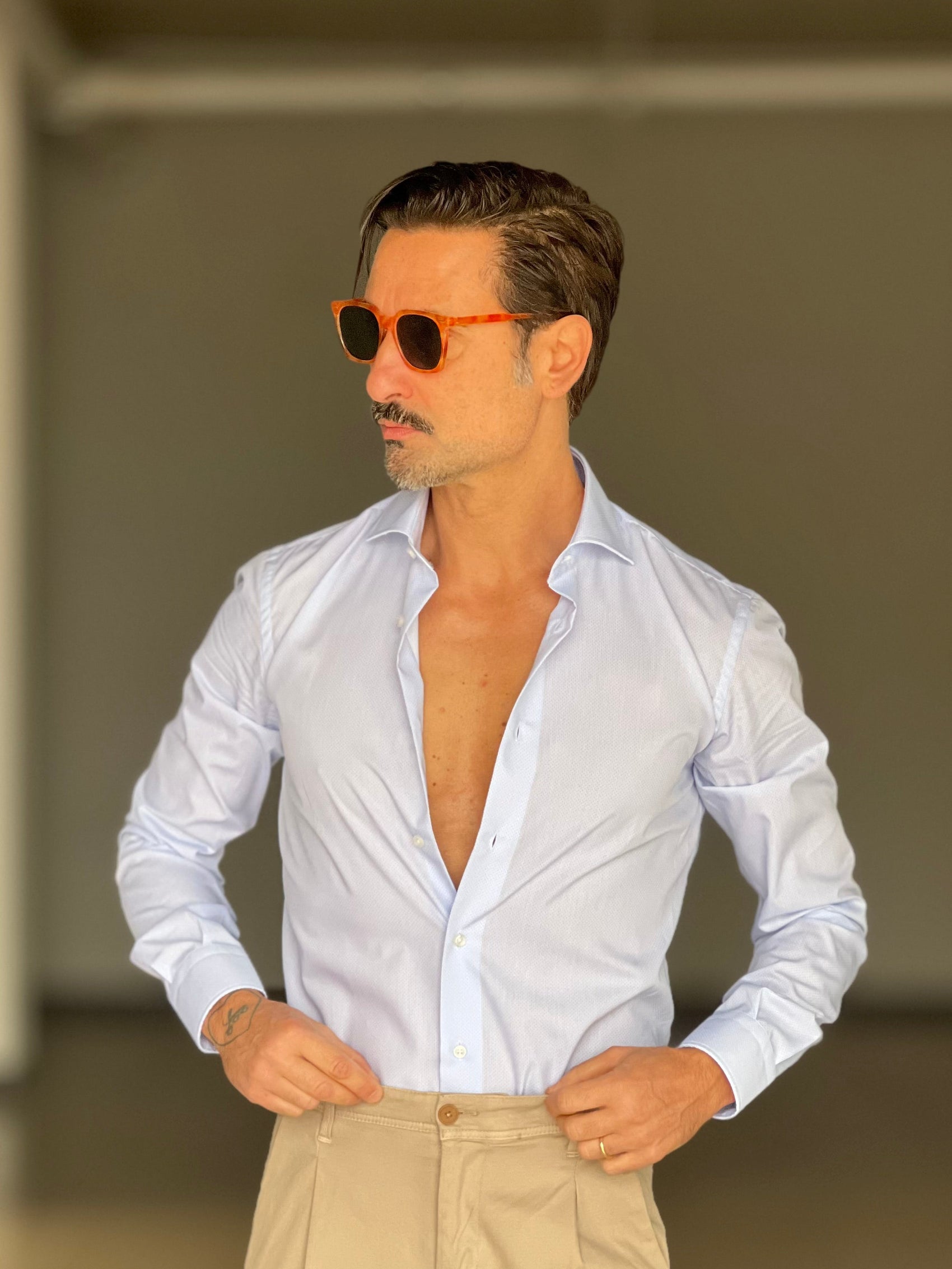 CAMICIA DEPOT CELESTE MADONNA MICROFANTASIA   COTONE DOPPIO RITORTO