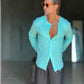 CAMICIA COREANA VERDE ACQUA GOFFRATA COTONE  EFFETTO LINO 278